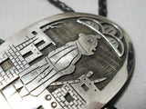 Important Vintage Native American Hopi Frank Laheleon Sterling Silver Mudhead Bolo Tie-Nativo Arts