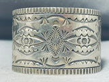 Astonishing Vintage Native American Navajo Signed Sterling Silver Handstamped Huge Bracelet-Nativo Arts