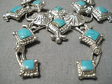 Detailed Vintage Native American Navajo Turquoise Sterling Silver Squash Blossom Necklace-Nativo Arts