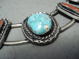 Beautiful Vintage Native American Navajo Kingman Turquoise Sterling Silver Necklace-Nativo Arts