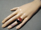 Huge Fat Native American Navajo Ladybug Turquoise Sterling Silver Coral Ring-Nativo Arts