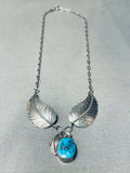 Beautiful Vintage Native American Navajo Turquoise Sterling Silver Leaf Necklace-Nativo Arts