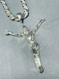 Native American Rare 143 Gram Southwestern Vintage Sterling Silver Crucifix Necklace-Nativo Arts