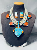 Native American One Of The Most Unique Ever Santo Domingo Turquoise Diamond Necklace-Nativo Arts