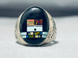Fascinating Native American Navajo Inlay Onyx Opal Turquoise Sterling Silver Ring-Nativo Arts