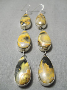 Exquisite Native American Yellowstone Sterling Silver Long Drop Earrings-Nativo Arts