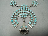 Snake Eyes Turquoise Vintage Native American Zuni Sterling Silver Squash Blossom Necklace-Nativo Arts