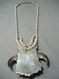 Crazy Authentic Vintage Native American Navajo #8 Turquoise Sterling Silver Bear Necklace-Nativo Arts