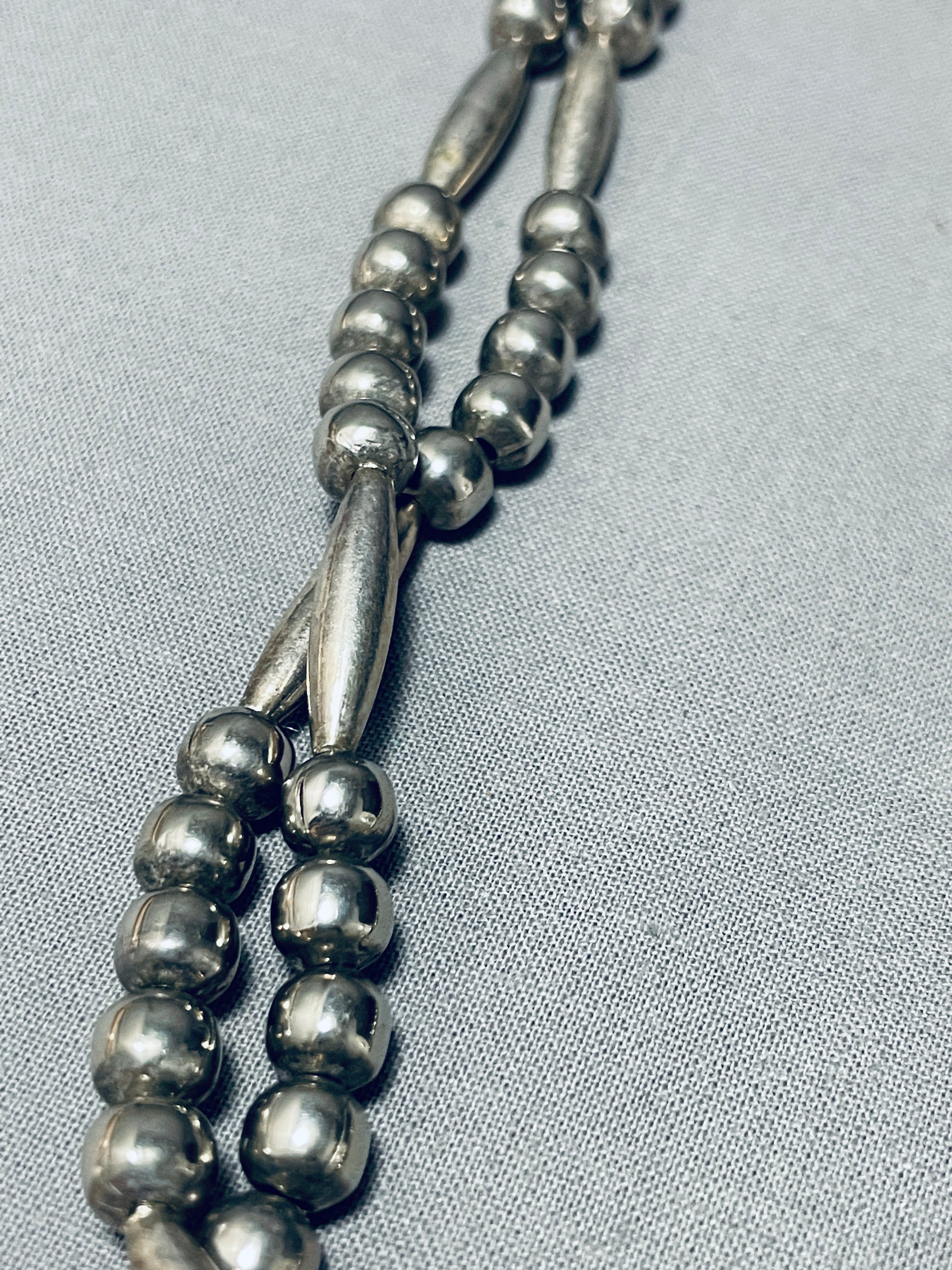Rare Longer Vintage Native American Navajo Torpedo Bead Sterling