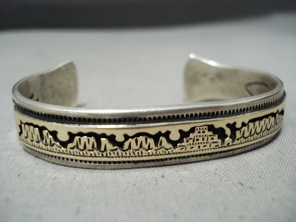 Thick Hand Tooled Vintage Native American Navajo Gold Pueblo Sterling ...