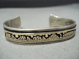 Thick Hand Tooled Vintage Native American Navajo Gold Pueblo Sterling Silver Bracelet-Nativo Arts