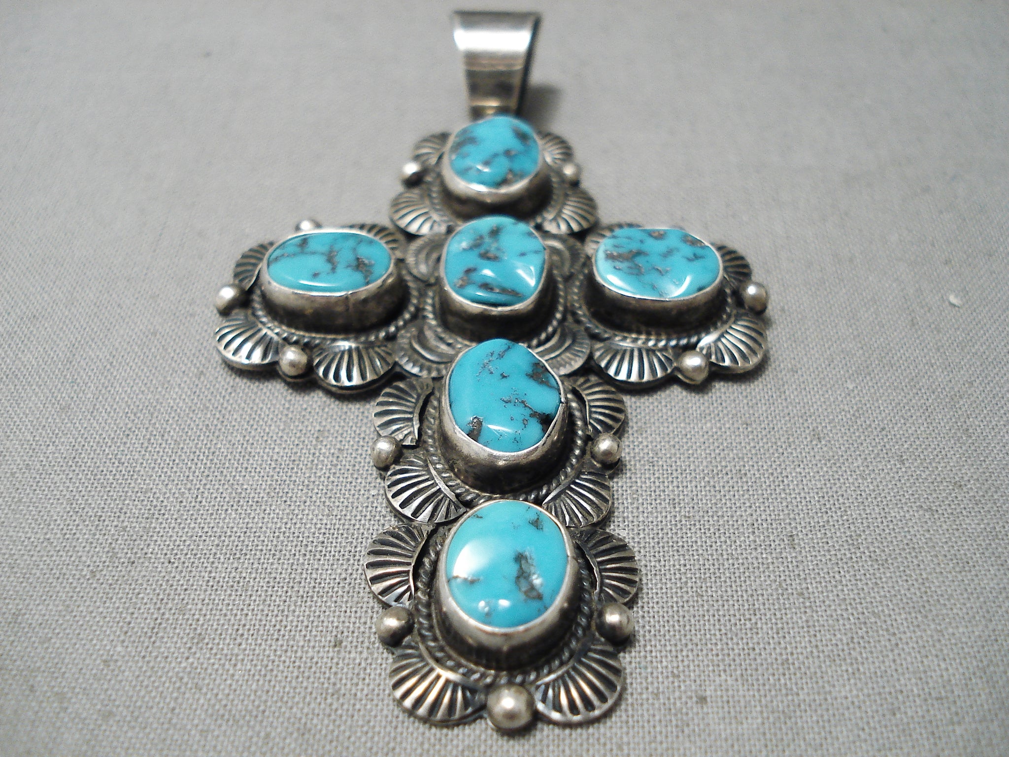 Turquoise sterling silver signed big hot pendant