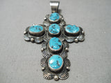 Quality Big Vintage Zuni Native American Sterling Silver Turquoise Cross Pendant-Nativo Arts