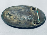 Intricate Heavy Patina Vintage Native American Navajo Turquoise Kachina Sterling Silver Buckle-Nativo Arts