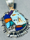 Dynamic Native American Navajo Turquoise Sterling Silver Pendant Signed-Nativo Arts