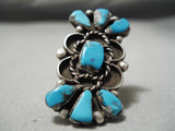 Towering Vintage Native American Navajo Blue Gem Turquoise Sterling Silver Ring Old-Nativo Arts