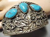 Detailed Petroglpyh Vintage Native American Navajo Turquoise Sterling Silver Bracelet Old-Nativo Arts
