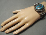 Opulent Vintage Native American Navajo Old Morenci Turquoise Sterling Silver Bracelet Old-Nativo Arts