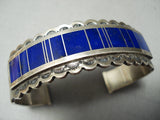 Thicker Signed Vintage Native American Navajo Lapis Sterling Silver Bracelet-Nativo Arts