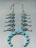 Vintage Native American Navajo Sleeping Beauty Turquoise Sterling Silver Squash Blossom Necklace-Nativo Arts