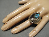Huge Vintage Native American Navajo Old Kingman Turquoise Sterling Silver Ring Old-Nativo Arts