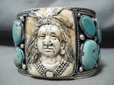 Native American One Of The Best Ever Hand Carved Turquoise Sterling Silver Bracelet-Nativo Arts