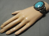 Early 1900's Vintage Native American Navajo Domed Turquoise Sterling Silver Bracelet Old-Nativo Arts