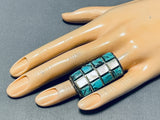 Native American One Of The Best Vintage Zuni Turquoise Inlay Sterling Silver Ring Old-Nativo Arts