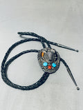 Strong Vintage Native American Navajo Turquoise Bison Sterling Silver Bolo Tie-Nativo Arts
