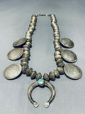 426 Grams Vintage Native American Navajo Turquoise Coin Silver Squash Blossom Necklace-Nativo Arts