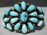 Small Wrist Vintage Native American Navajo Tears Of Joy Turquoise Stelring Silver Bracelet Old-Nativo Arts
