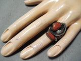 Native American Very Rare Julius Eustace Coral Cochiti Sterling Silver Ring Old-Nativo Arts