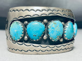 Heavy Signed Vintage Native American Navajo Domed Turquoise Sterling Silver Bracelet Cuff Old-Nativo Arts