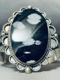 One Of The Best Vintage Native American Navajo Snowflake Obsidian Sterling Silver Bracelet-Nativo Arts