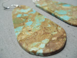 Some Of Biggest Best Native American #8 Turquoise Slab Sterling Silver Earrings-Nativo Arts