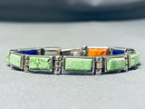 One Of Most Unique Vintage Native American Navajo Green Turquoise Sterling Silver Link Bracelet-Nativo Arts