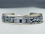 Tommy Joe Vintage Signed Native American Navajo Sterling Silver Storyteller Bracelet-Nativo Arts