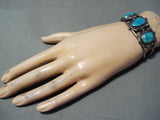 Superior Vintage Native American Navajo Bisbee Turquoise Sterling Silver Bracelet Old-Nativo Arts