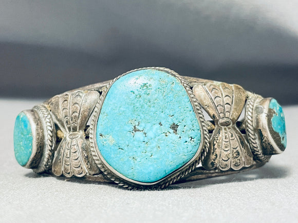 Butterfly Concho Vintage Native American Navajo Turquoise Sterling Silver Bracelet-Nativo Arts