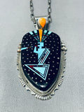 Flute Dancer Native American Navajo Turquoise Kachina Sterling Silver Necklace-Nativo Arts