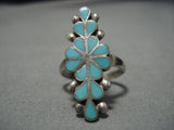 Wonderful Vintage Zuni Native American Blue Gem Turquoise Sterling Silver Ring-Nativo Arts