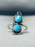 Adorable Vintage Native American Navajo Blue Gem Turquoise Sterling Silver Ring-Nativo Arts