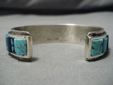 Opulent Native American Navajo Lone Mountain Turquoise High Rise Sterling Silver Inlay Bracelet-Nativo Arts