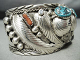 Authentic Bear Native American Navajo Turquoise Coral Sterling Silver Bracelet-Nativo Arts
