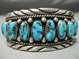 Huge Thick Heavy Vintage Native American Navajo Turquoise Sterling Silver Bracelet Old-Nativo Arts