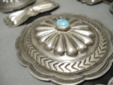 Colossal Vintage Native American Navajo Hand Tooled Sterling Silver Turquoise Concho Belt Old-Nativo Arts