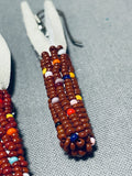 Native American Intricate Hand Woven Beads Southwestern Red Sterling Silver Earrings-Nativo Arts