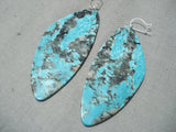 Colossal Native American Turquoise Slab Sterling Silver Earrings-Nativo Arts
