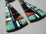 Native American Important Inlay Master Vintage Santo Domingo Turquoise Sterling Silver Earrings-Nativo Arts
