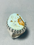 One Of The Heaviest Vintage Native American Navajo #8 Turquoise Sterling Silver Ring-Nativo Arts